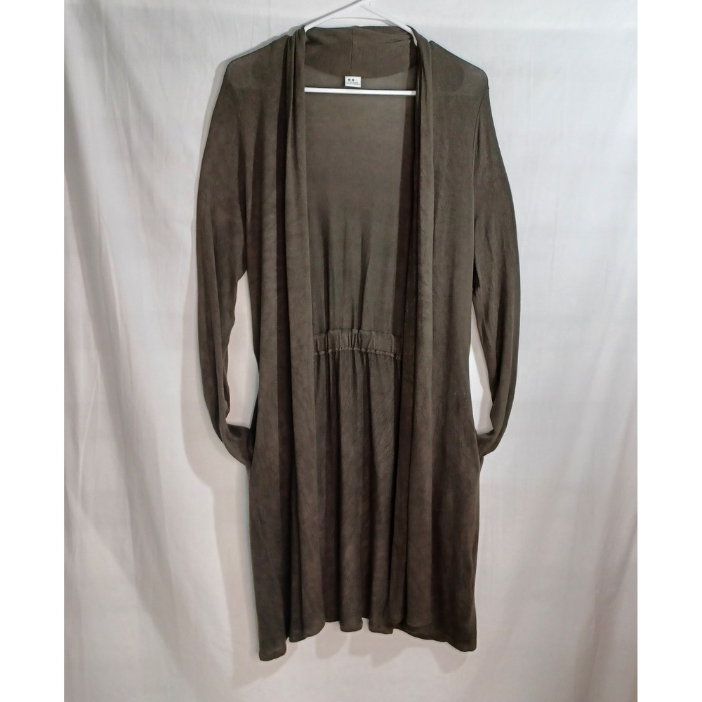 Women's Three Dots Maxi Lightweight Open Front Brown Cardigan w/ Pockets Size Lg